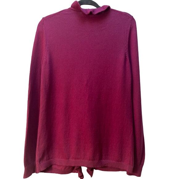 Lands End Women's Cardigan Raspberry Ruffle Front Open Cotton Wool Blend M 10-12 - Picture 2 of 7